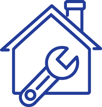 illustration på ett blått hus och en skiftnyckel